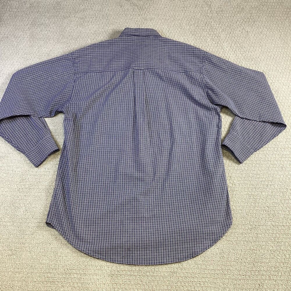 Chaps Ralph Lauren Mens Large Navy Blue White Micro Check Button Down Shirt L/G - Picture 2 of 5